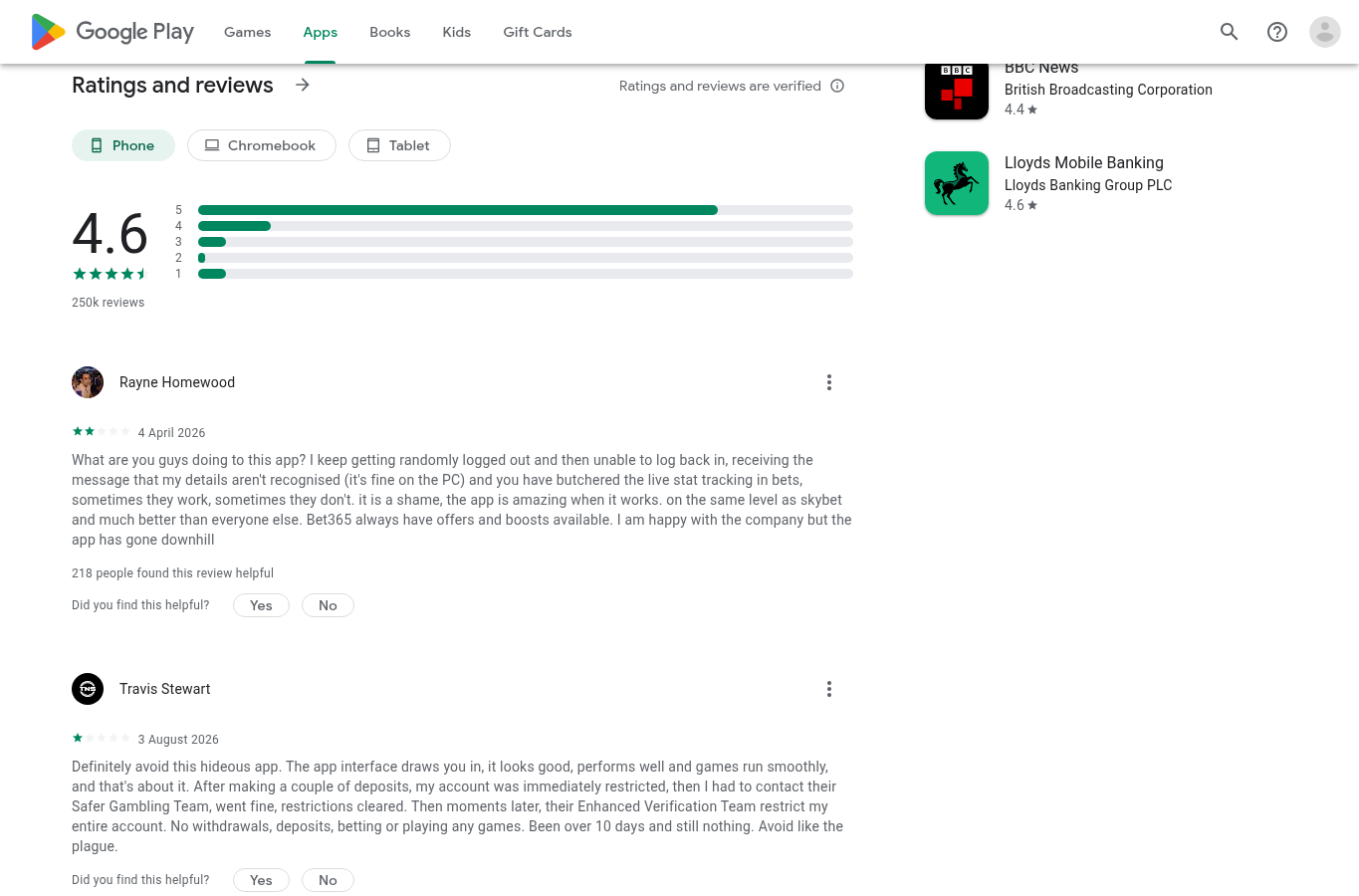Captura contextual de la ficha de la aplicación en la tienda británica