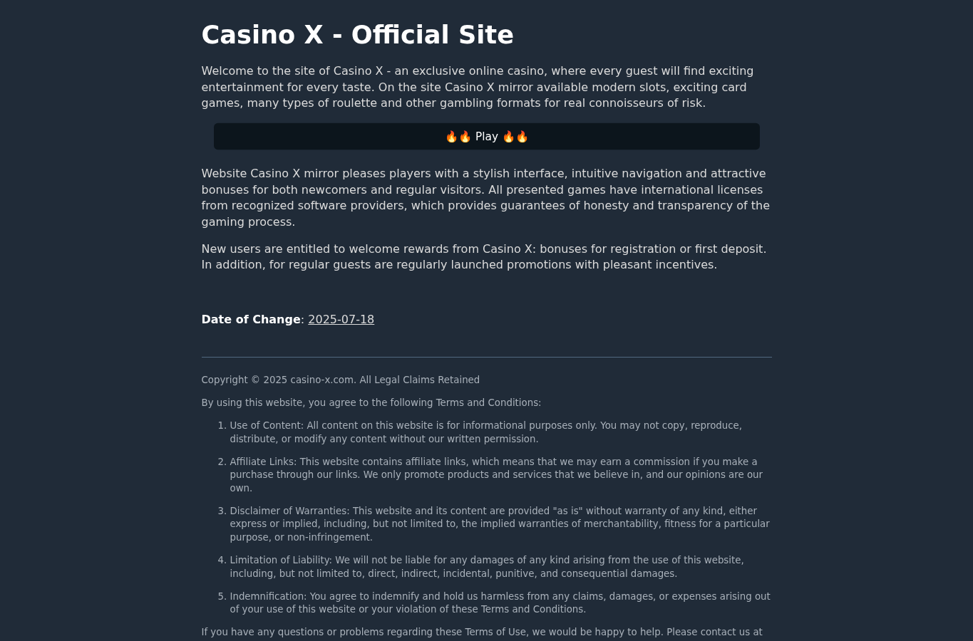 Captura suministrada del dominio casino-x.com revisado el 20 de agosto de 2026