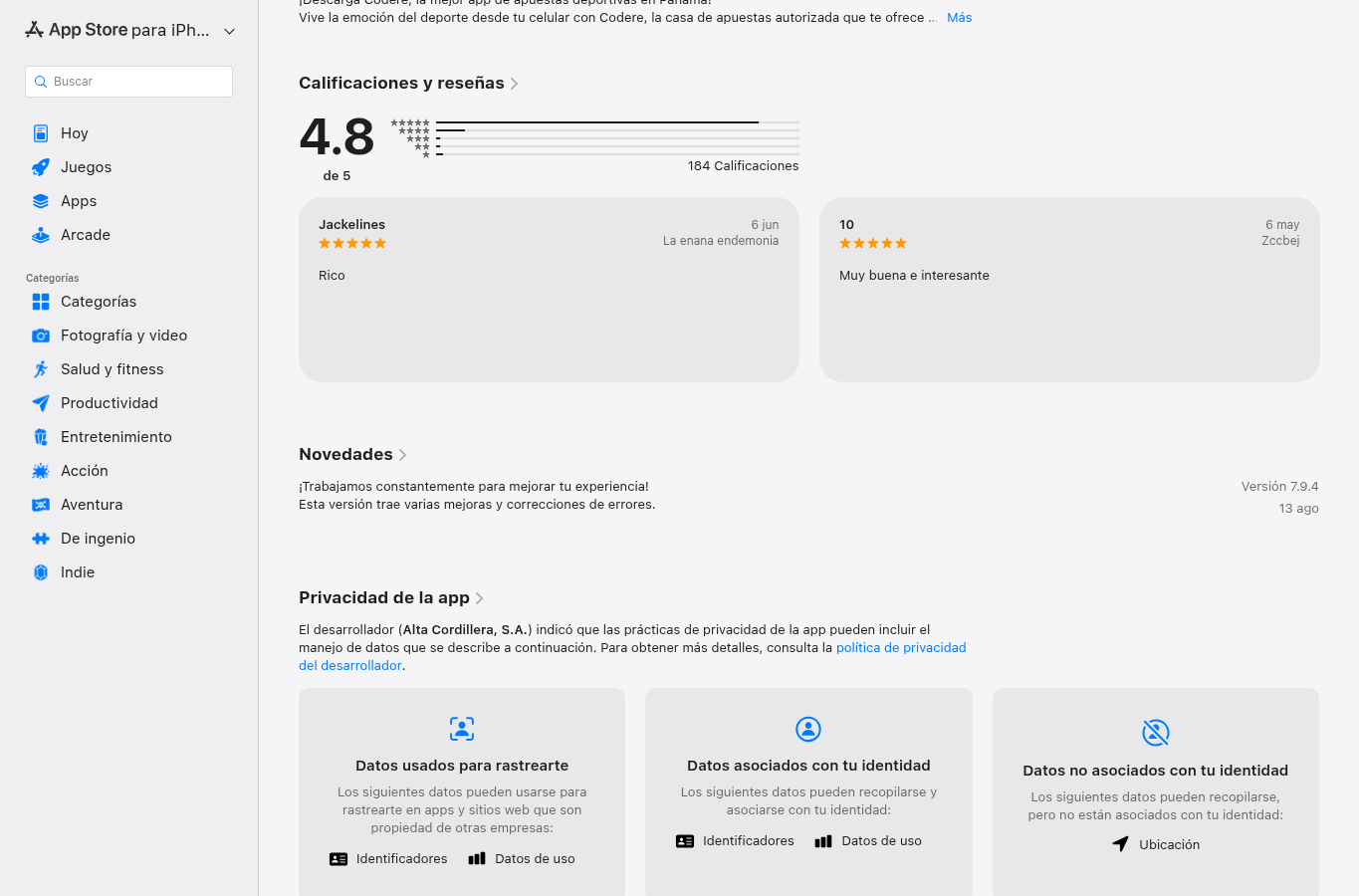 Captura contextual de la ficha de aplicación